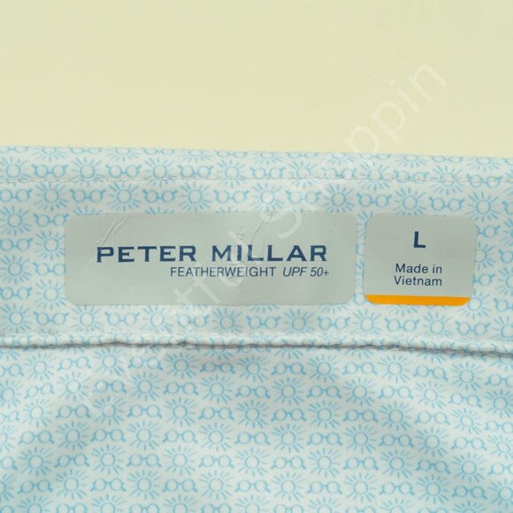 Peter Millar Reynolds Lake Oconee Polo Shirt Mens L White Blue Featherweight Sun - Picture 5 of 7